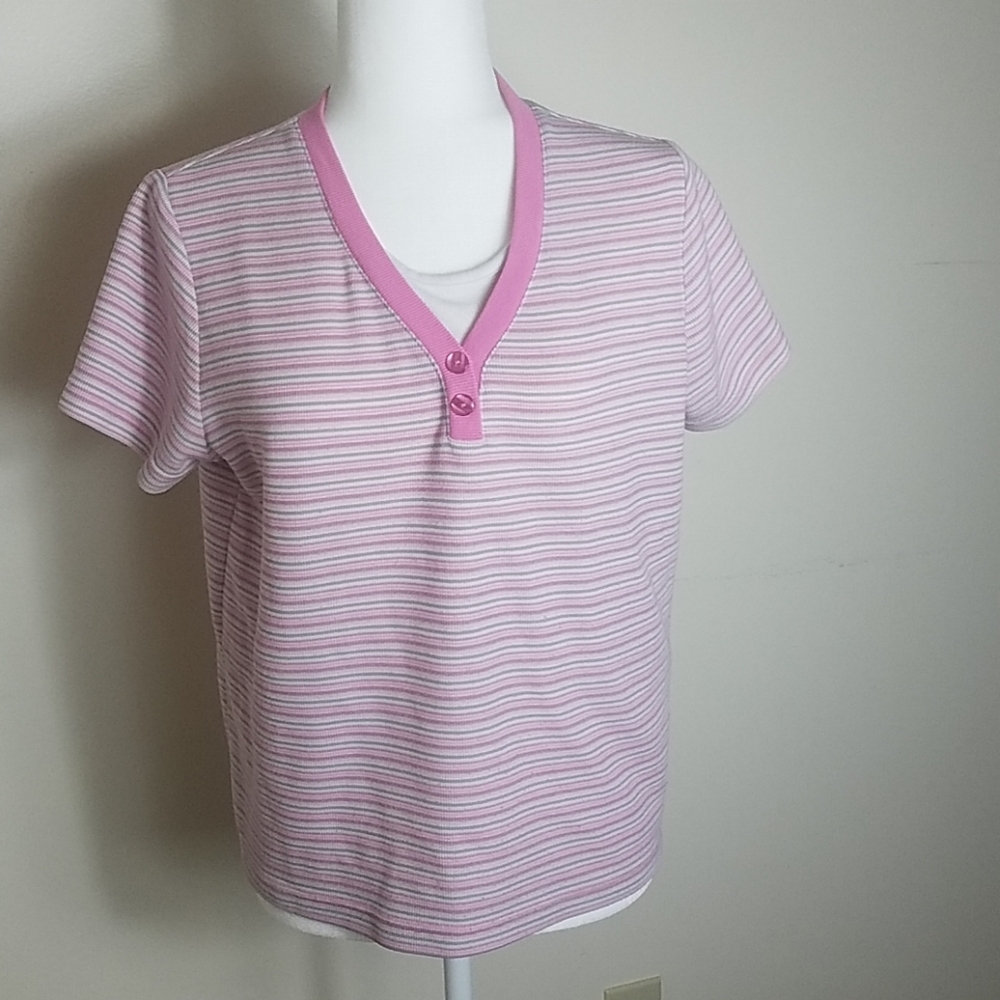 Speculation pink, tan and white stripe t-shirt